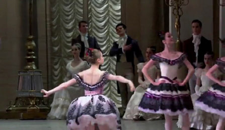 Input image: ballet dancers in a grand ballroom