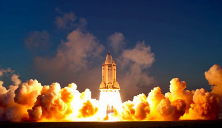 Space shuttle launch, frame at 1–2 seconds